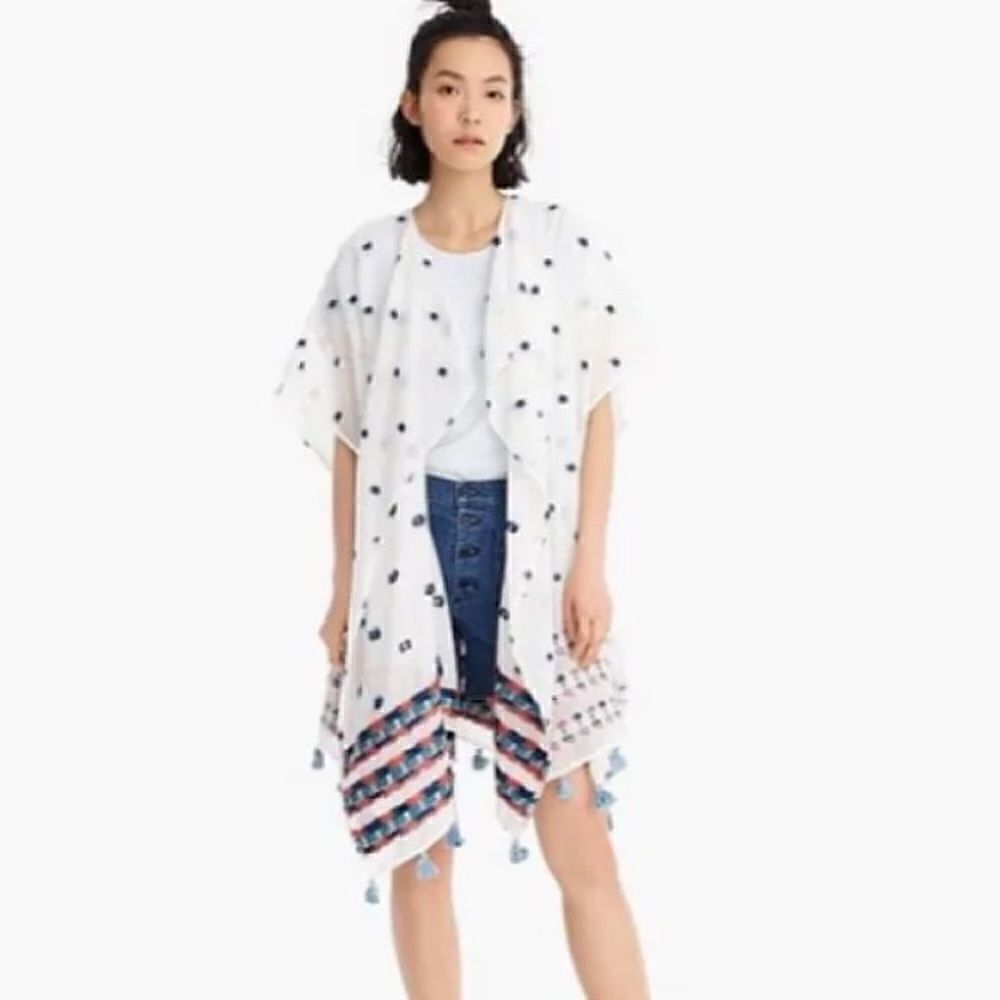 J. Crew Cover-up Embroidered Kimono with Tassels White